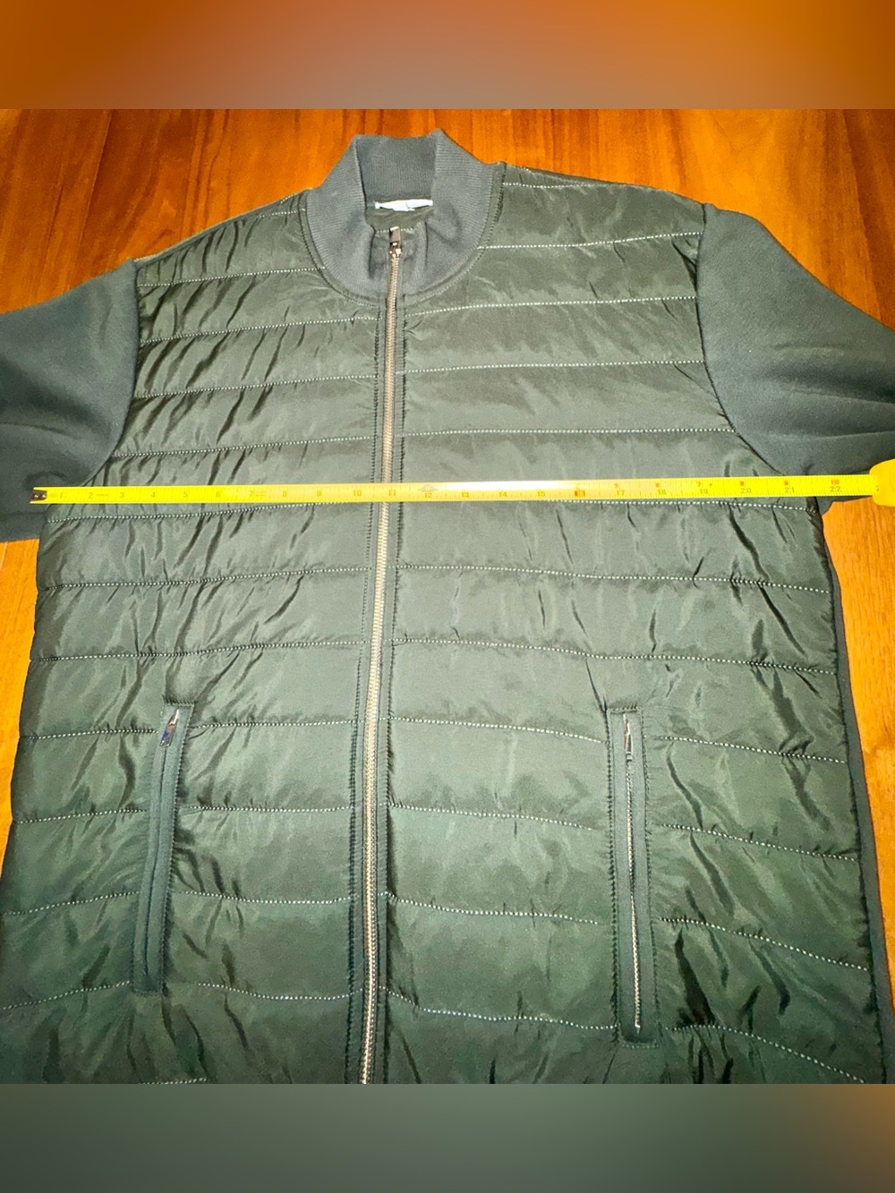 Reiss Quilted/Knit Hybrid Jacket with Standup Collar in Army Green, Size L - Picture 10 of 11